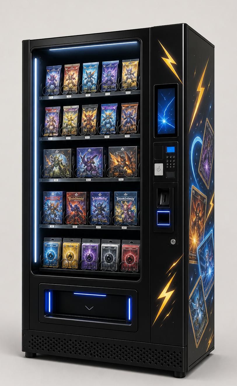 Máquina vending P48 temática Pokémon solo para cartas y sobres de coleccionismo